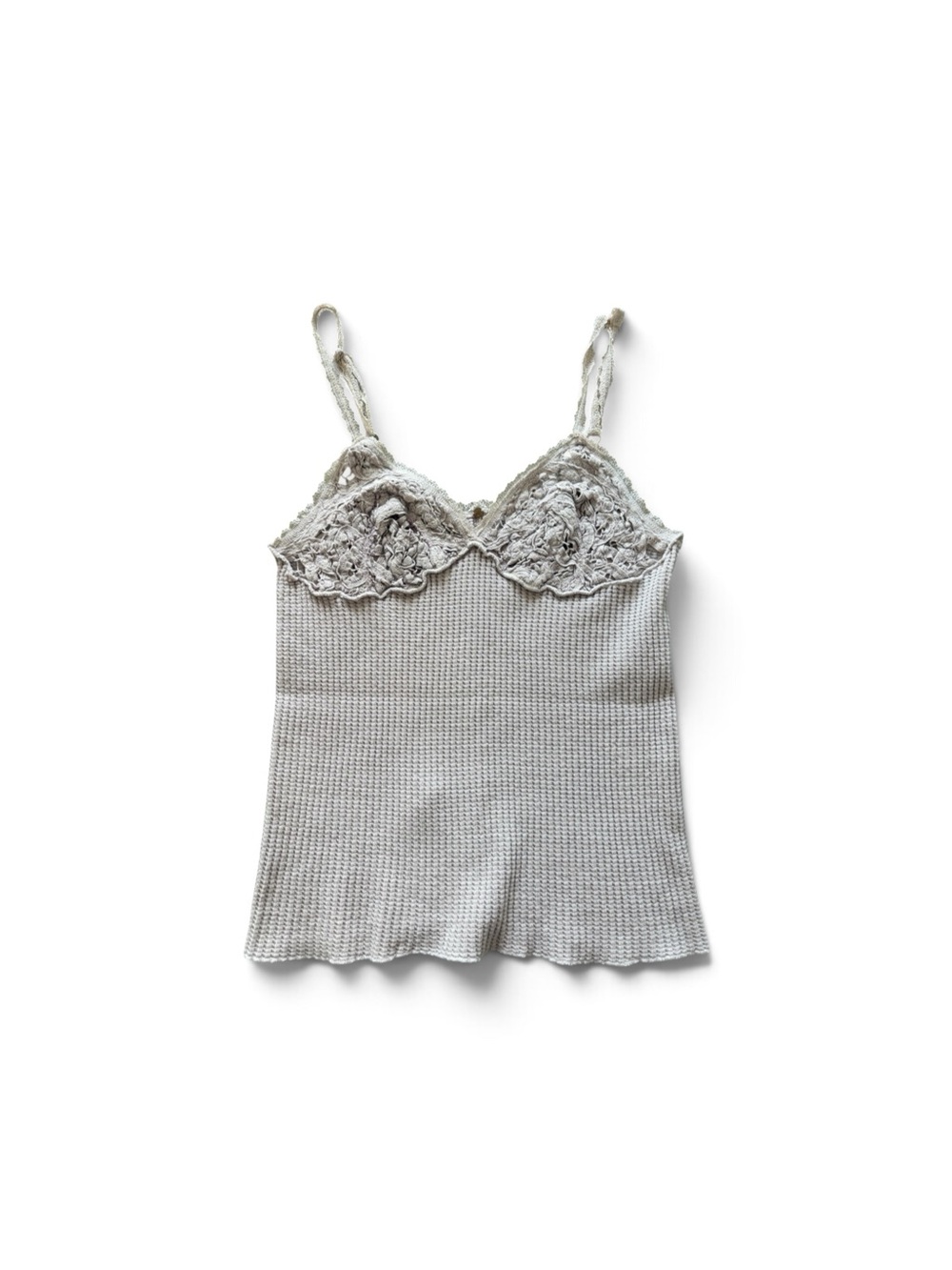 Lace-Trim Knit Chemise Cami - Cream